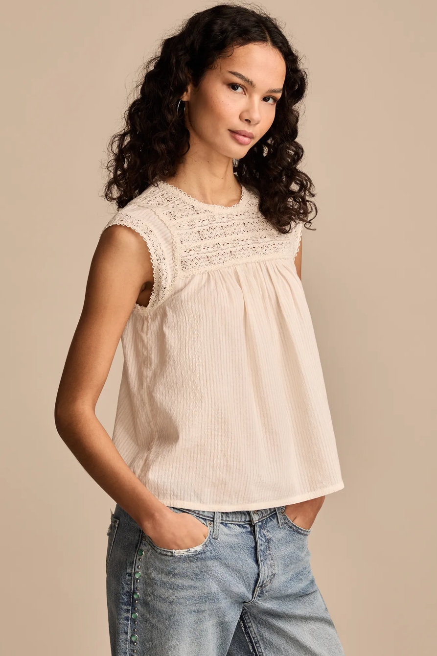 LACE NECK PINTUCK SHELL TOP, image 3