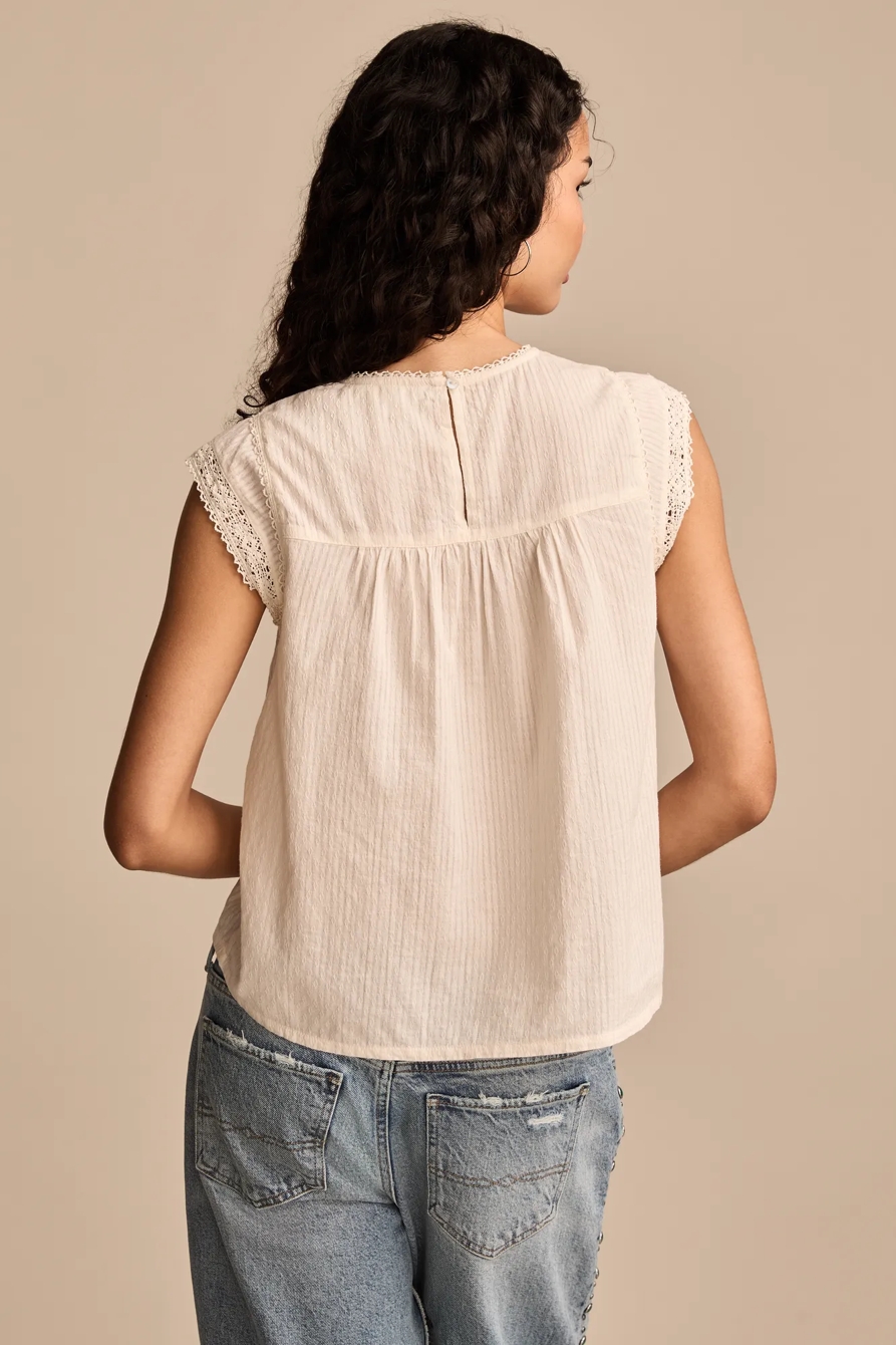 LACE NECK PINTUCK SHELL TOP, image 4