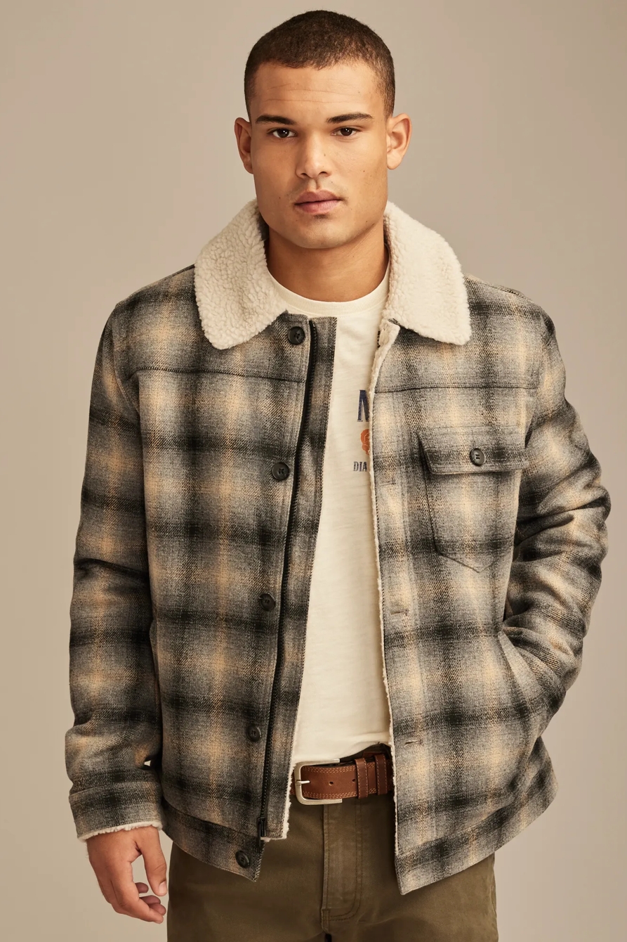 PLAID FAUX SHEARLING LINED TRUCKER JACKET, image 3