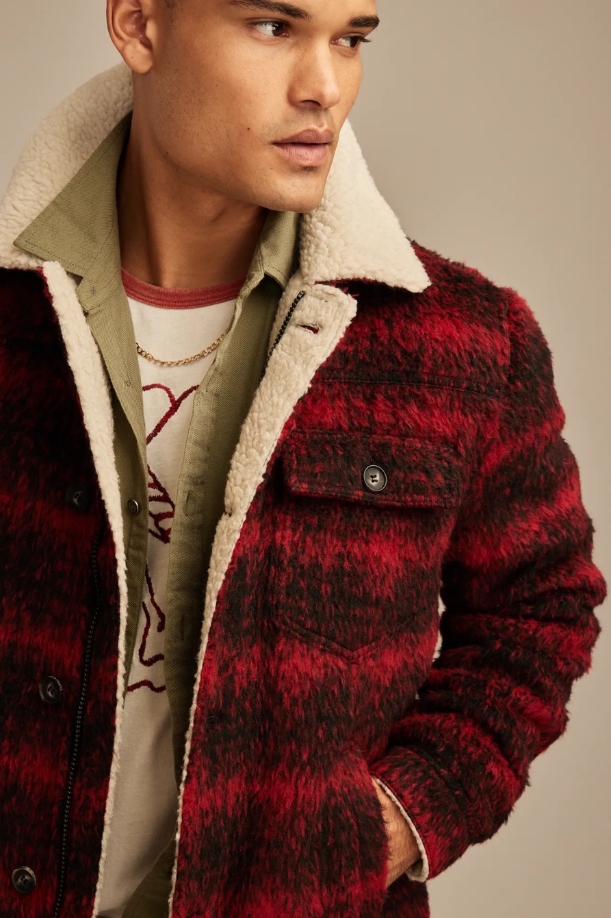 PLAID FAUX SHEARLING LINED TRUCKER JACKET, image 3