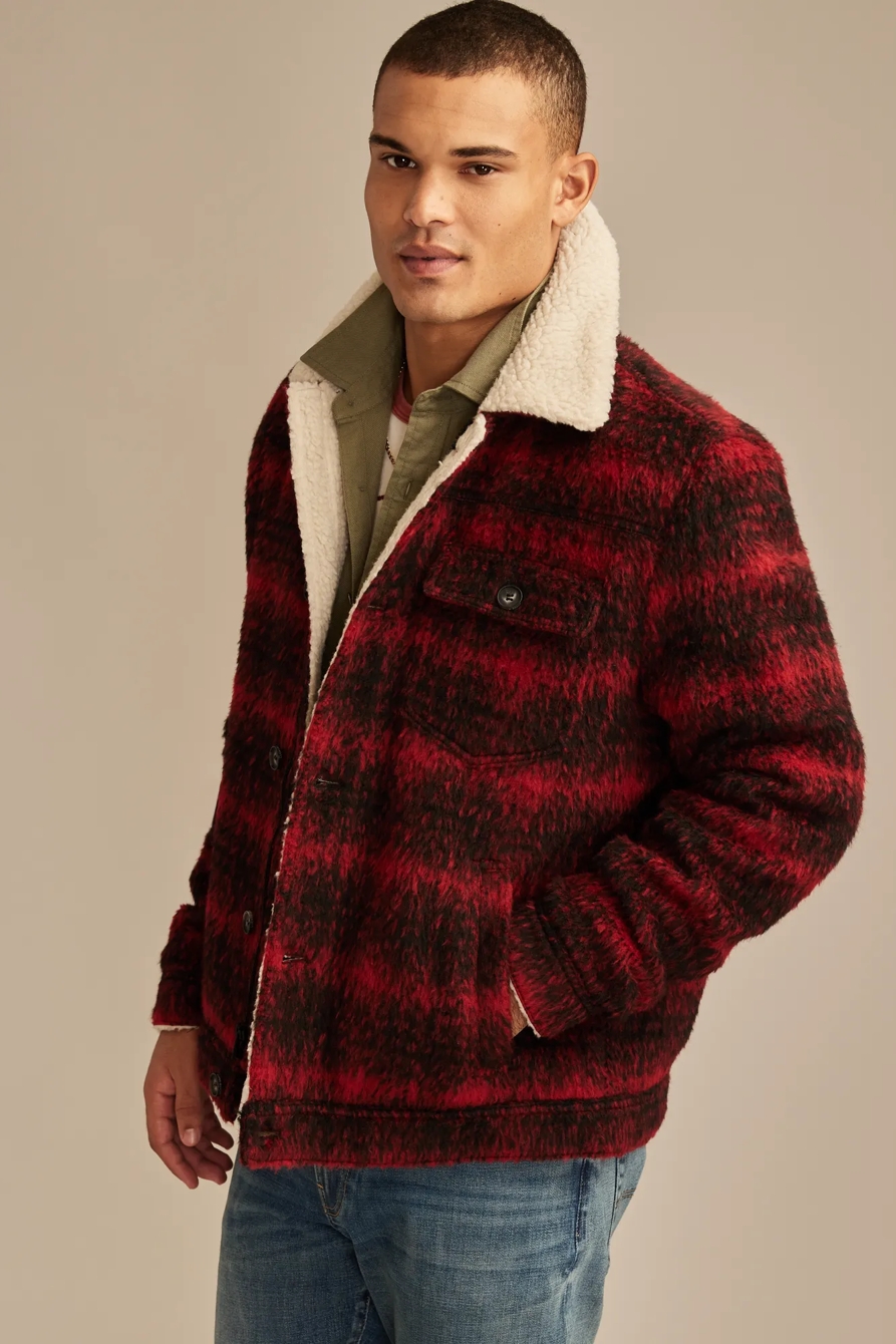 PLAID FAUX SHEARLING LINED TRUCKER JACKET, image 4