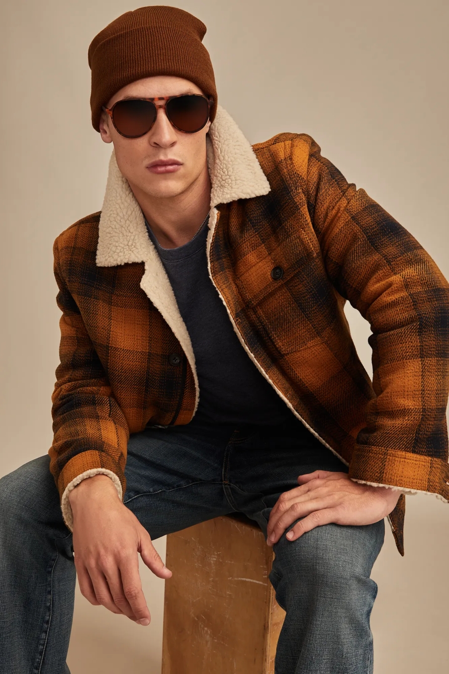 PLAID FAUX SHEARLING LINED TRUCKER JACKET, image 2