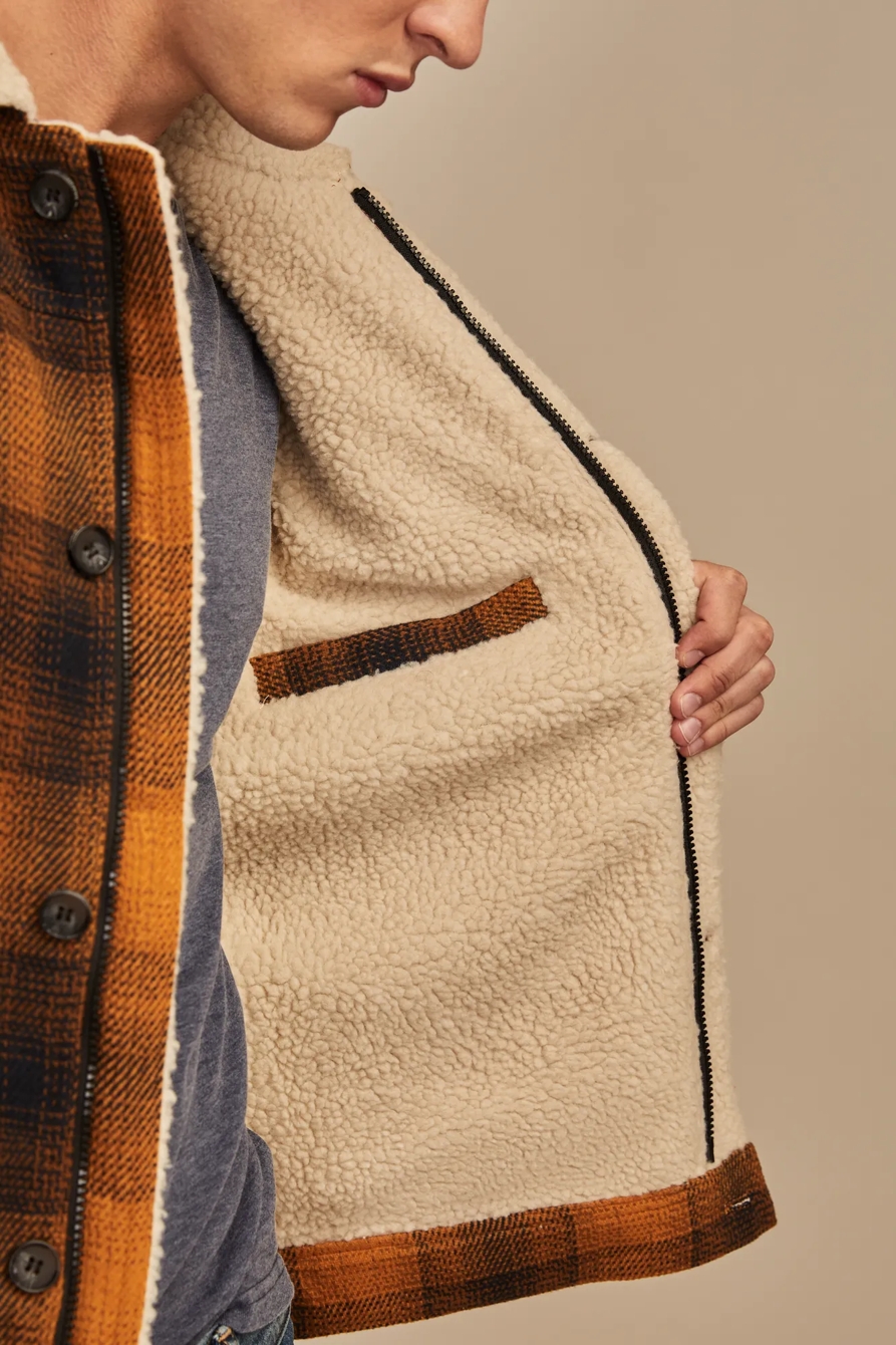 PLAID FAUX SHEARLING LINED TRUCKER JACKET, image 4