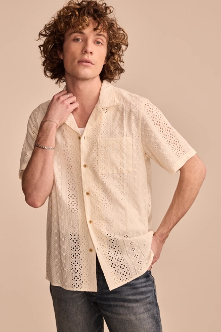 SHORT SLEEVE EYELET CAMP COLLAR SHIRT, image 1