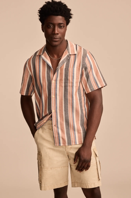 STRIPED SHORT SLEEVE CAMP COLLAR SHIRT, image 1