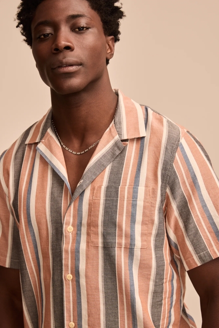 STRIPED SHORT SLEEVE CAMP COLLAR SHIRT, image 2