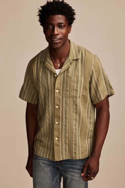 STRIPED SHORT SLEEVE CAMP COLLAR SHIRT, image 1