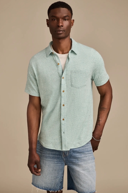 LINEN SHORT SLEEVE BUTTON UP SHIRT, image 1