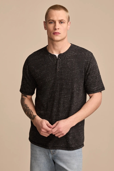 LINEN SHORT SLEEVE HENLEY, image 1