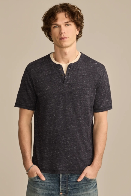 LINEN SHORT SLEEVE HENLEY, image 1