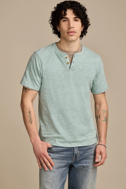 LINEN SHORT SLEEVE HENLEY, image 1