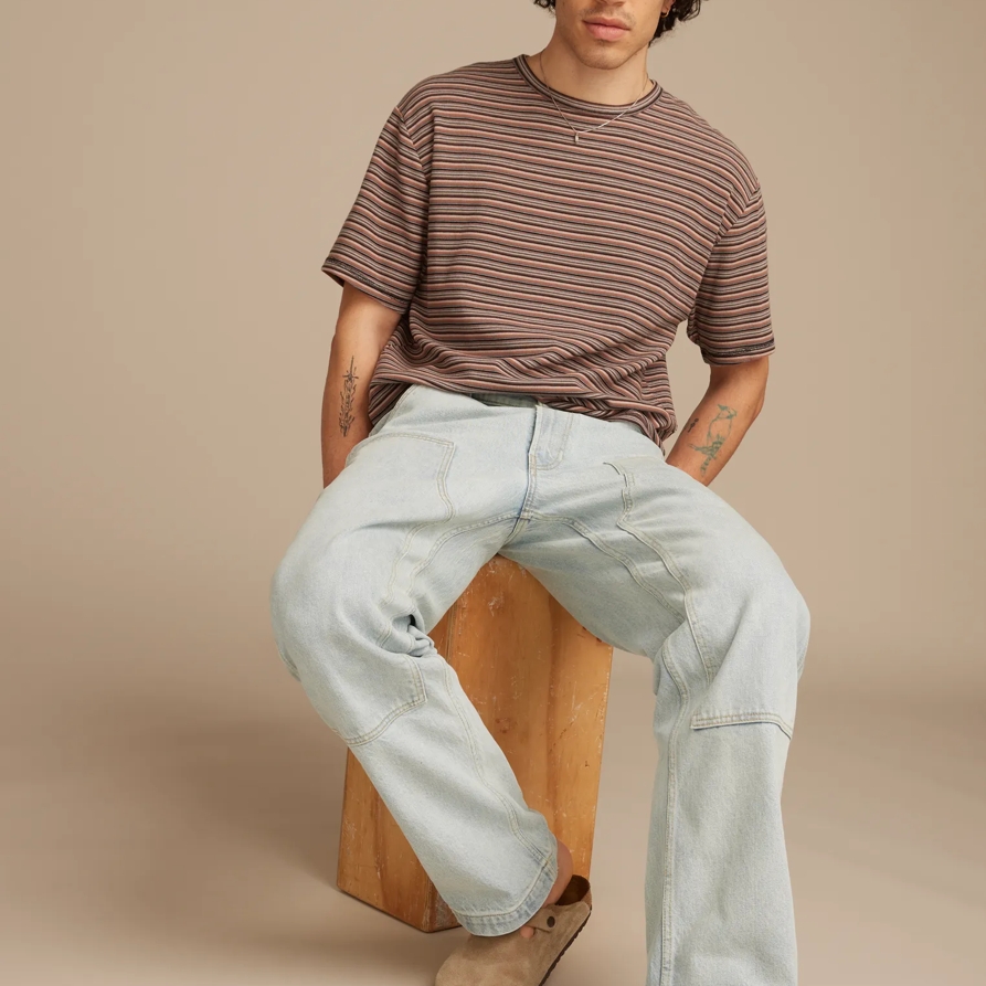 Lucky Brand Stripe Waffle Relaxed Crew - Men's Clothing Outerwear Shirt Jackets