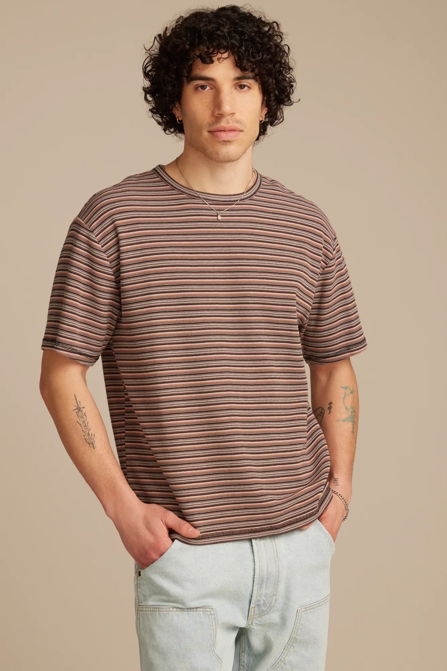 STRIPE WAFFLE RELAXED CREW TEE, image 2