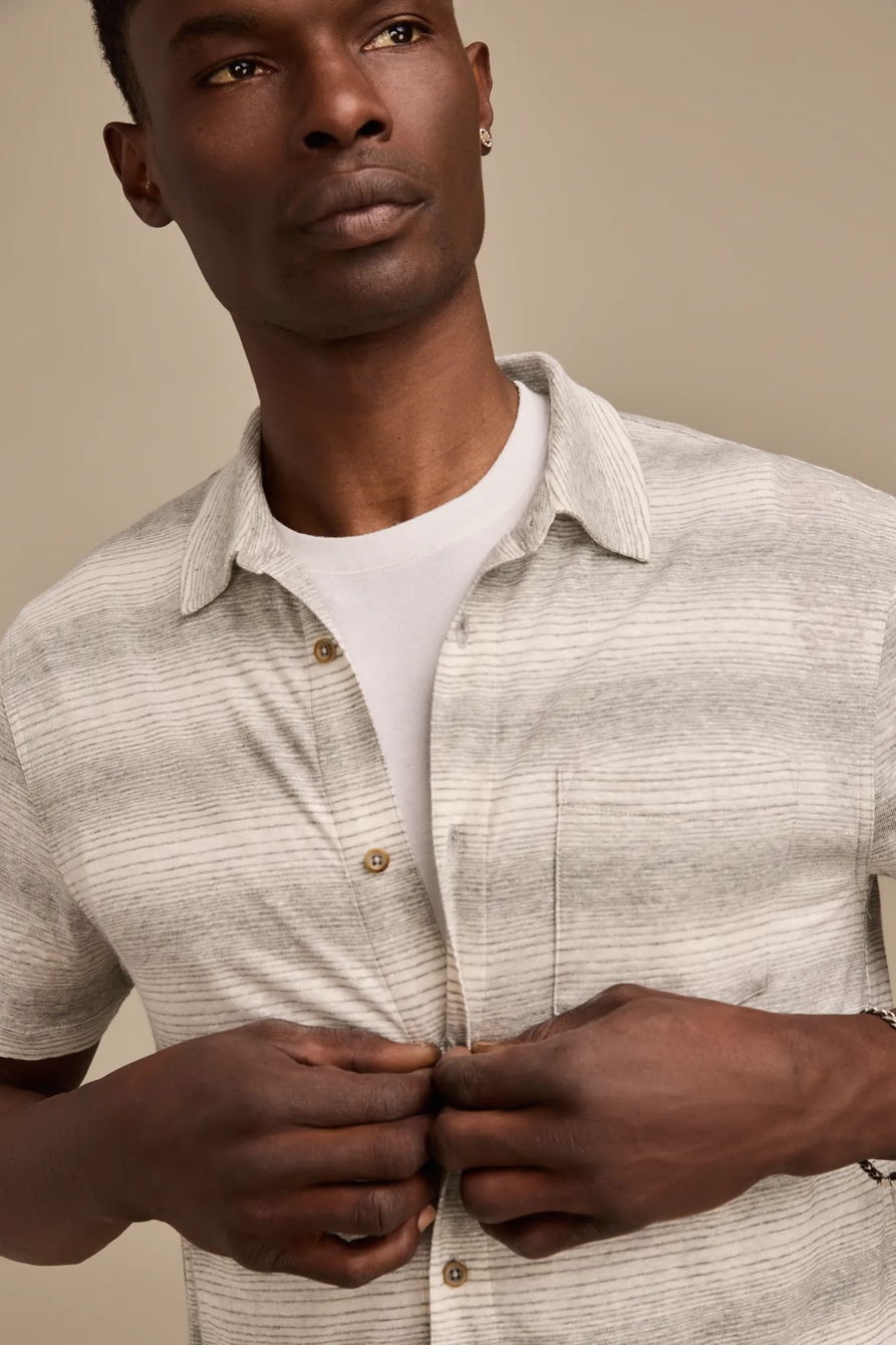 LINEN SHORT SLEEVE STRIPE BUTTON UP SHIRT, image 2