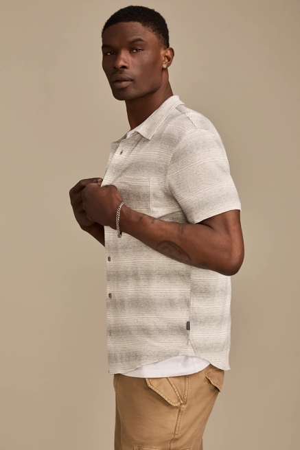 LINEN SHORT SLEEVE STRIPE BUTTON UP SHIRT, image 4