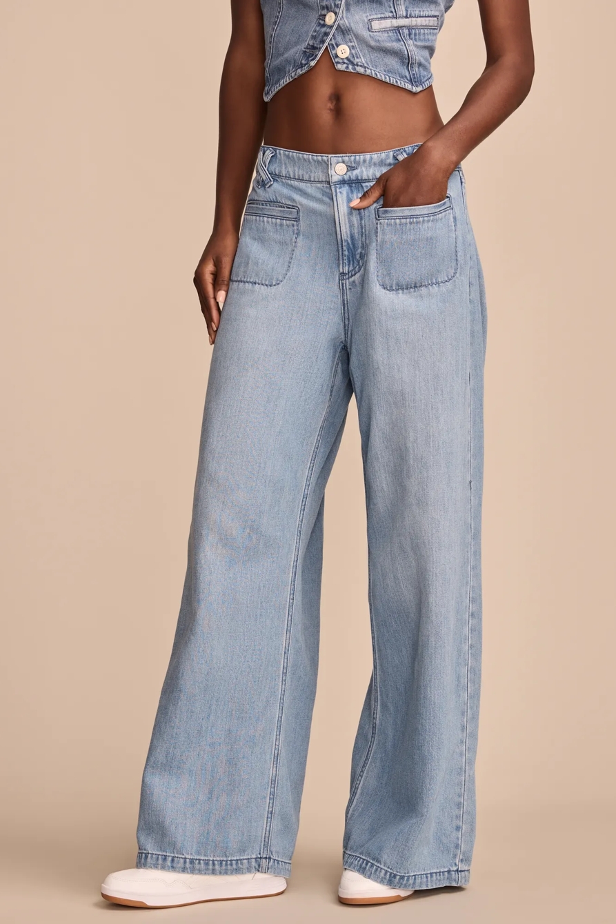 WIDE LEG PLEATED LIQUID DENIM LUXE PALAZZO, image 2