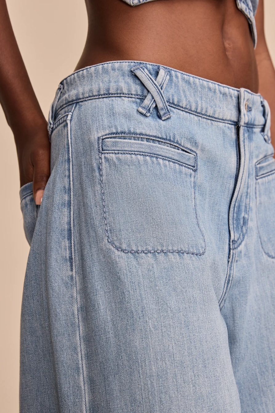 WIDE LEG PLEATED LIQUID DENIM LUXE PALAZZO, image 5