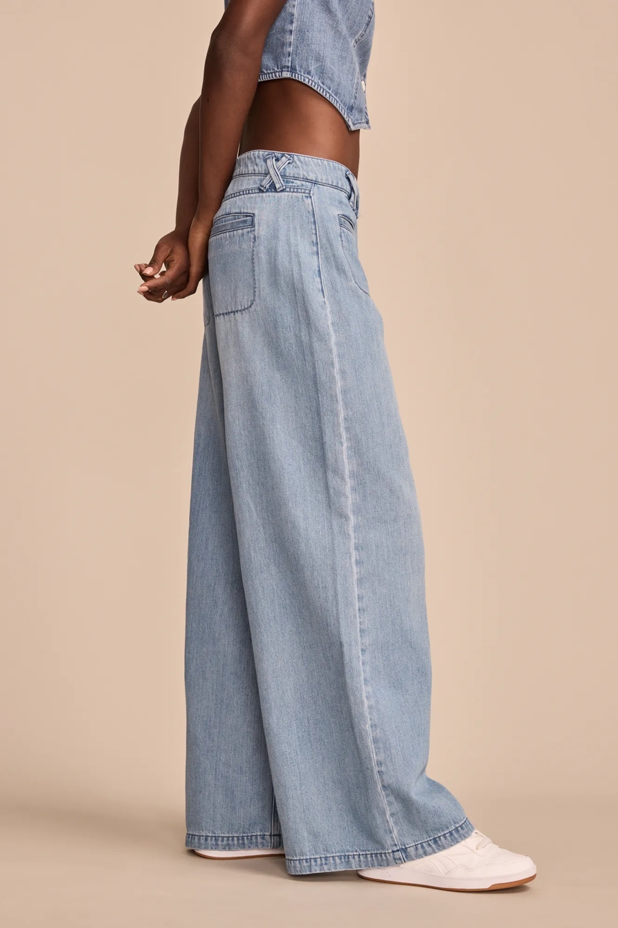 WIDE LEG PLEATED LIQUID DENIM LUXE PALAZZO, image 6