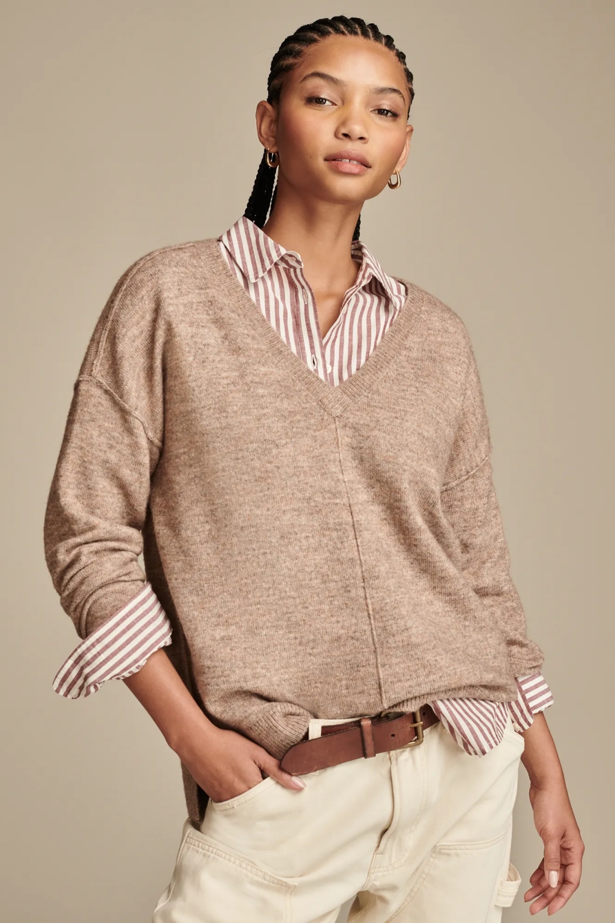 Oversized Seamed V-Neck Sweater, image 1