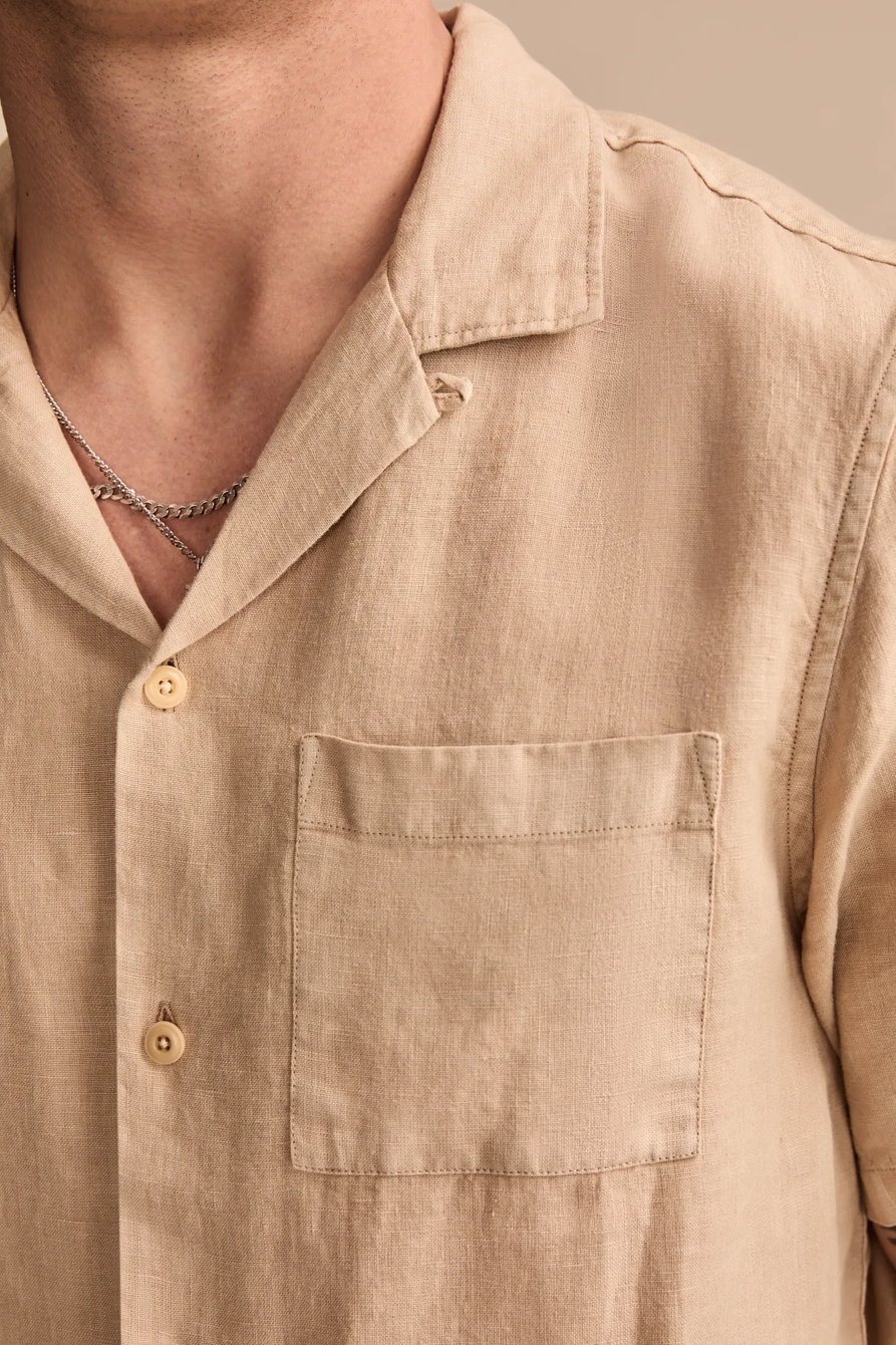 SHORT SLEEVE LINEN CAMP COLLAR SHIRT, image 2
