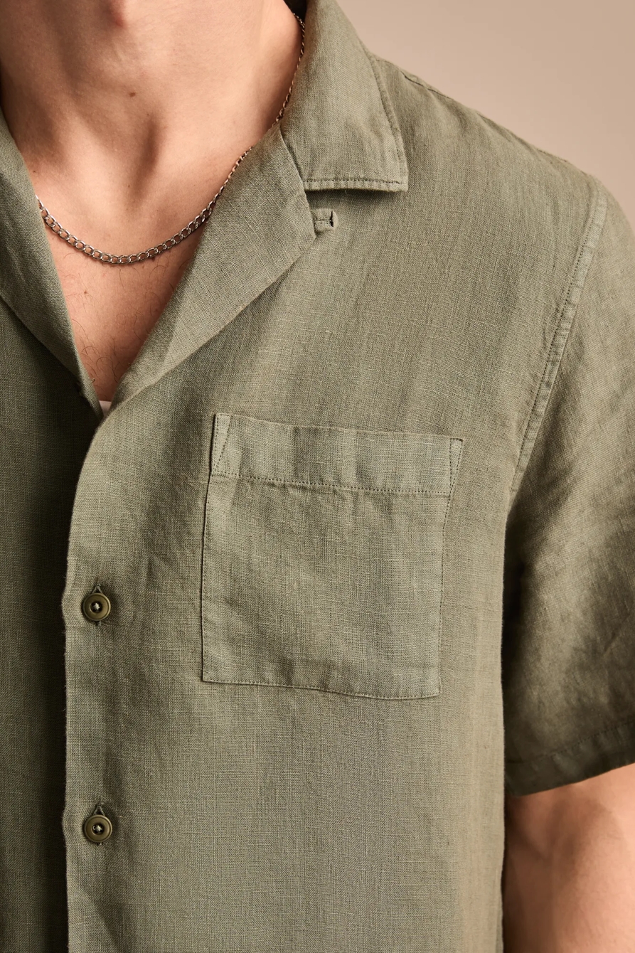 SHORT SLEEVE LINEN CAMP COLLAR SHIRT, image 2