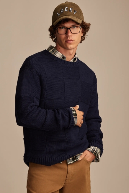 CHECK STITCH CREW NECK SWEATER, image 1