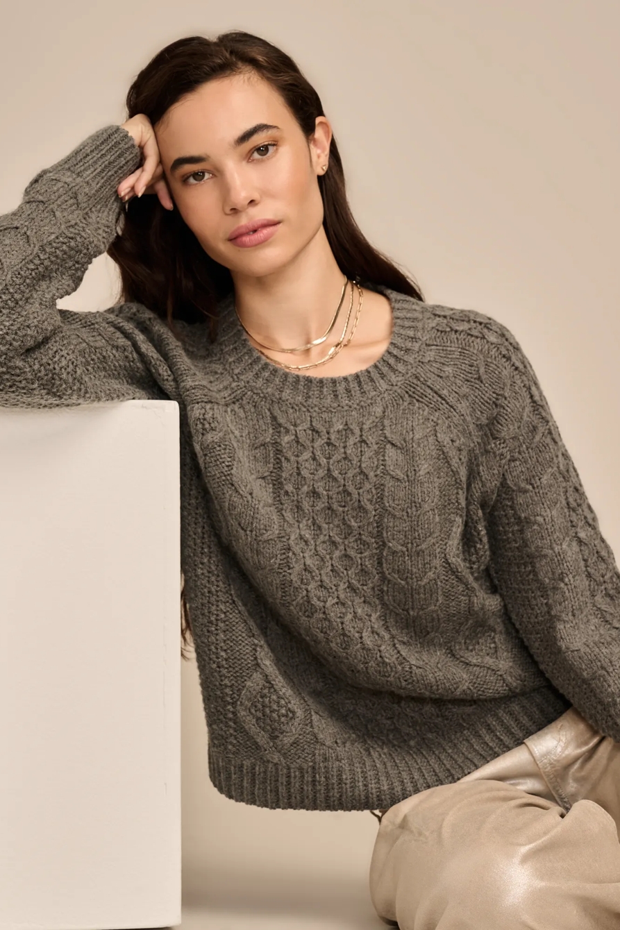 MIXED CABLE CREW PULLOVER SWEATER, image 5