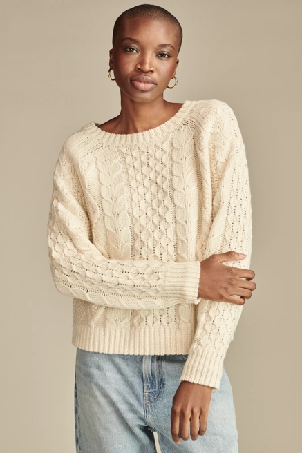 MIXED CABLE CREW PULLOVER SWEATER, image 1