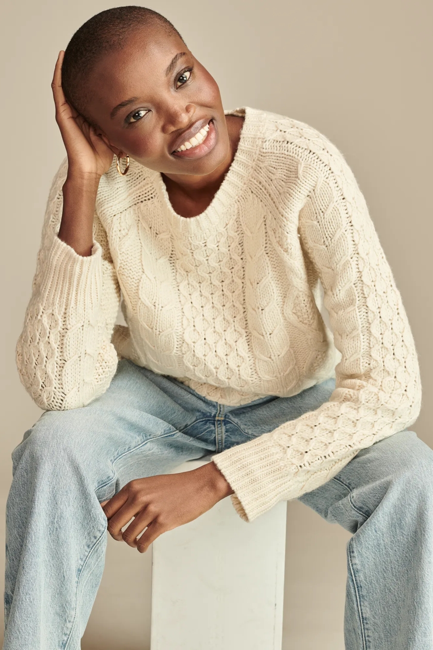 MIXED CABLE CREW PULLOVER SWEATER, image 3