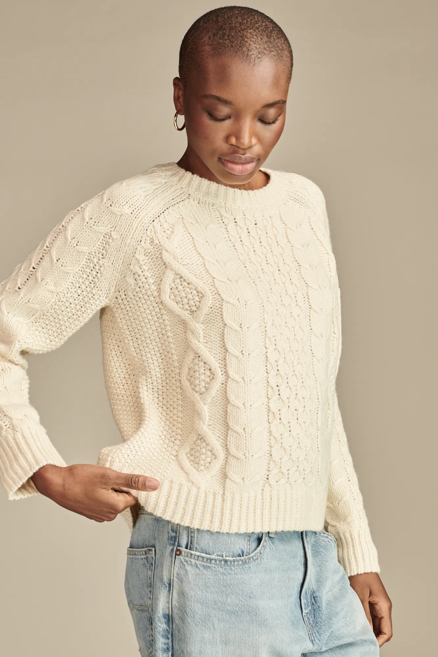 MIXED CABLE CREW PULLOVER SWEATER, image 4