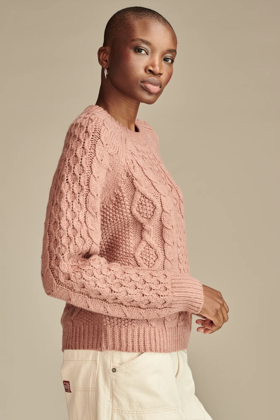 MIXED CABLE CREW PULLOVER SWEATER, image 3