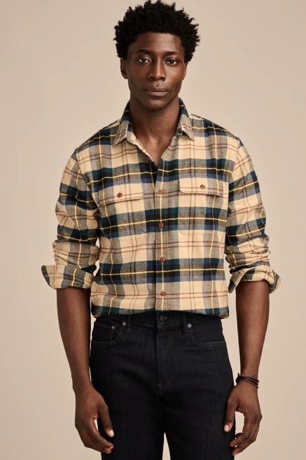 BRUSHED TWILL PLAID LONG SLEEVE UTILITY SHIRT, image 2
