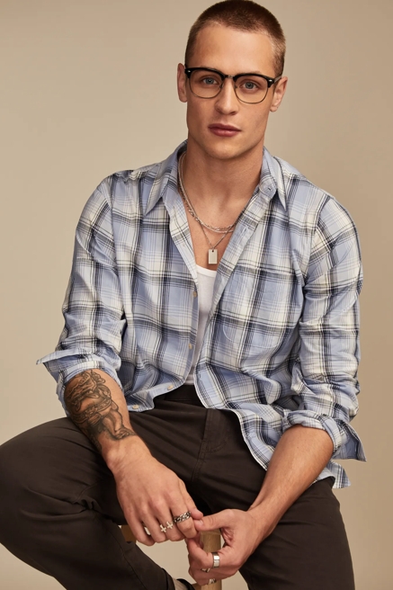 PLAID ONE POCKET POPLIN LONG SLEEVE SHIRT, image 1