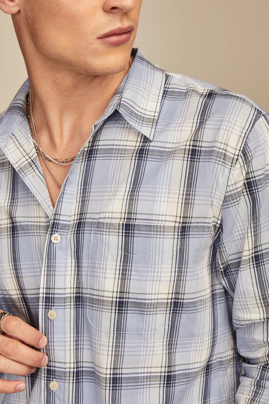 PLAID ONE POCKET POPLIN LONG SLEEVE SHIRT, image 5