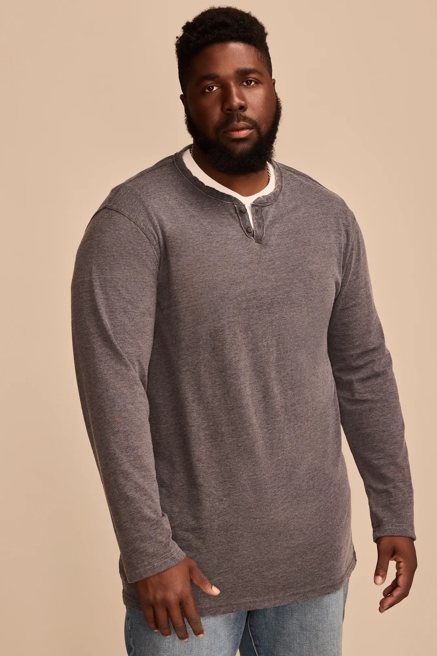 BIG & TALL VENICE BURNOUT LONG SLEEVE NOTCH NECK SHIRT, image 1