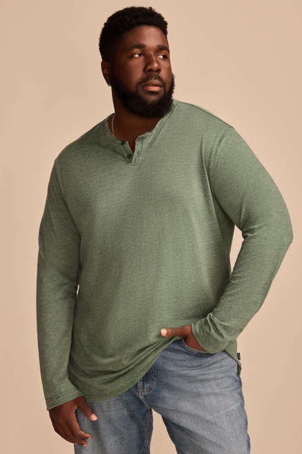 BIG & TALL VENICE BURNOUT LONG SLEEVE NOTCH NECK SHIRT, image 1