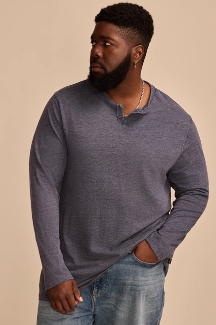 BIG & TALL VENICE BURNOUT LONG SLEEVE NOTCH NECK SHIRT, image 1