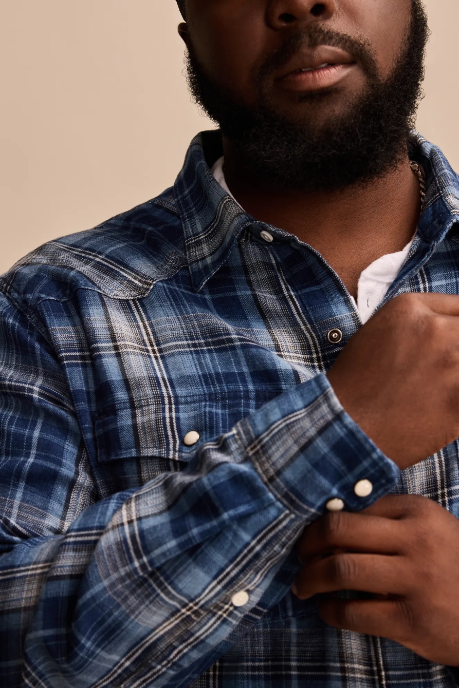 INDIGO PLAID WESTERN LONG SLEEVE SHIRT, image 2