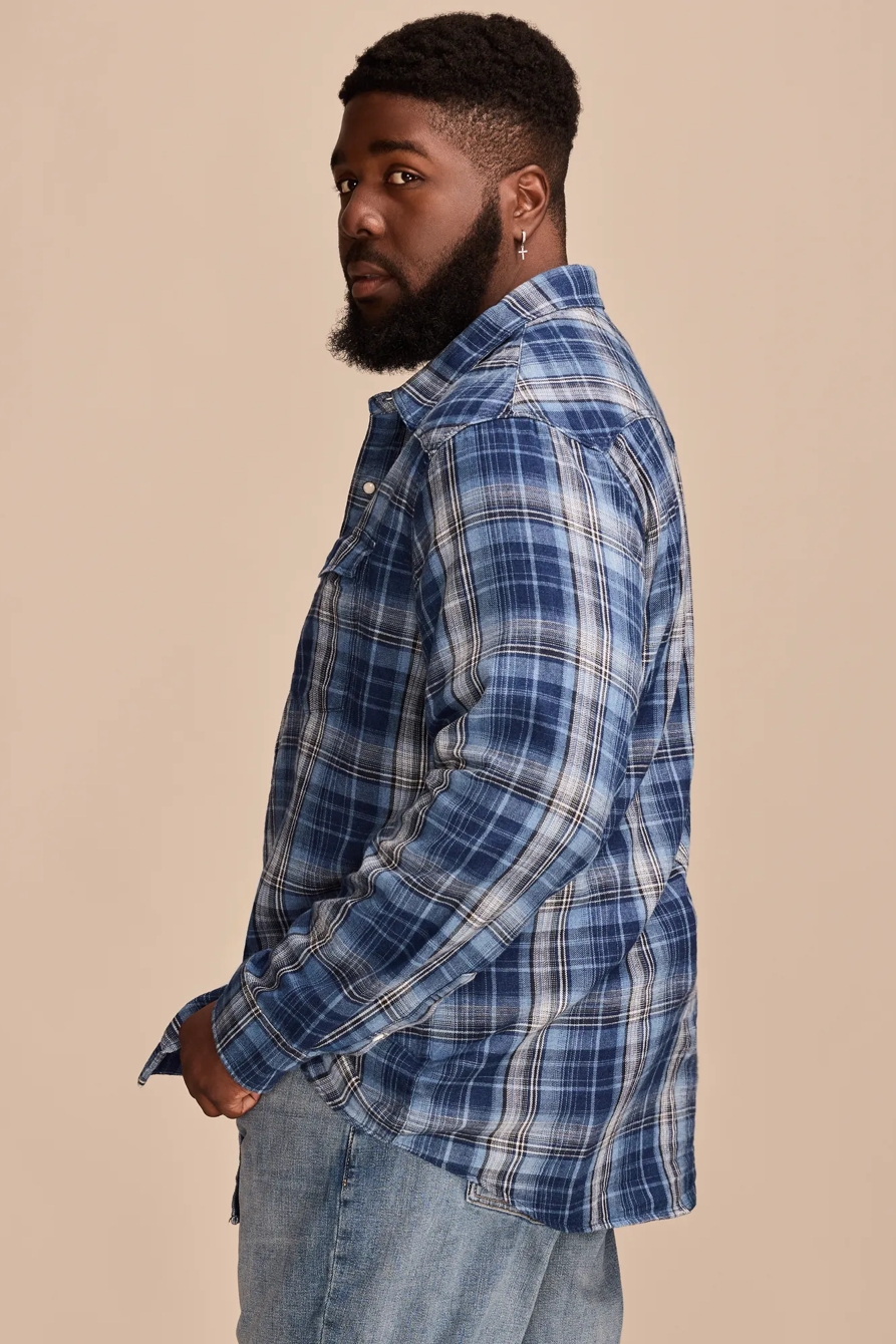 INDIGO PLAID WESTERN LONG SLEEVE SHIRT, image 3