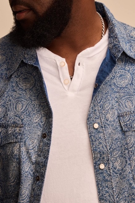 BIG & TALL PRINTED INDIGO WESTERN LONG SLEEVE SHIRT, image 2