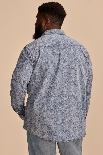 BIG & TALL PRINTED INDIGO WESTERN LONG SLEEVE SHIRT, image 4