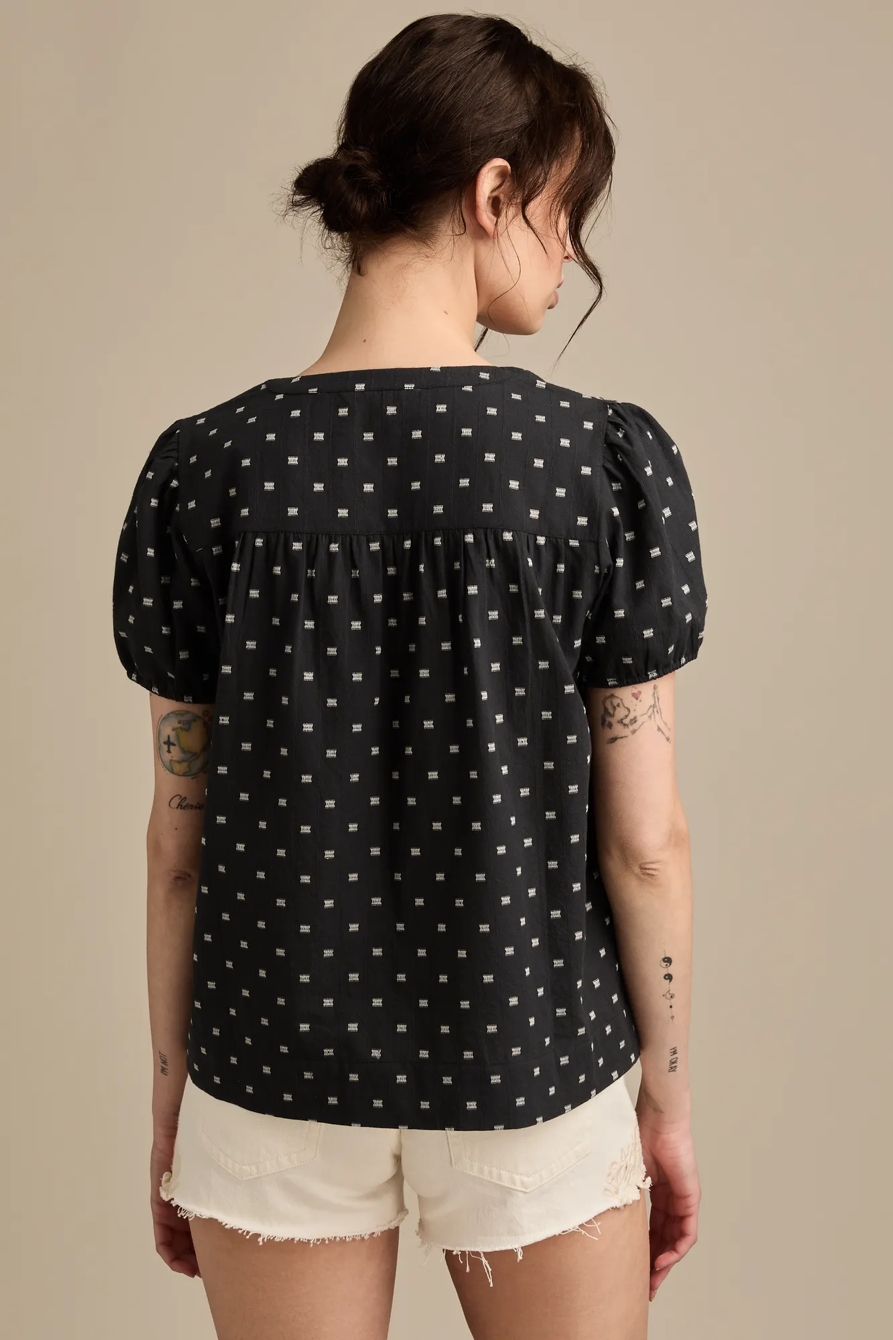 SMOCKED NOTCH NECK PUFF SLEEVE TOP, image 4