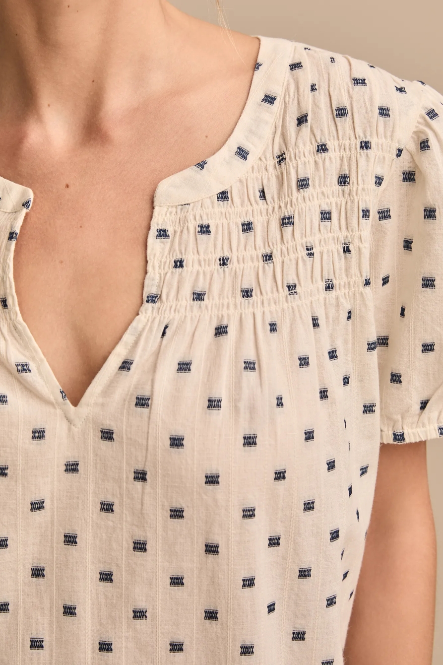 SMOCKED NOTCH NECK PUFF SLEEVE TOP, image 2