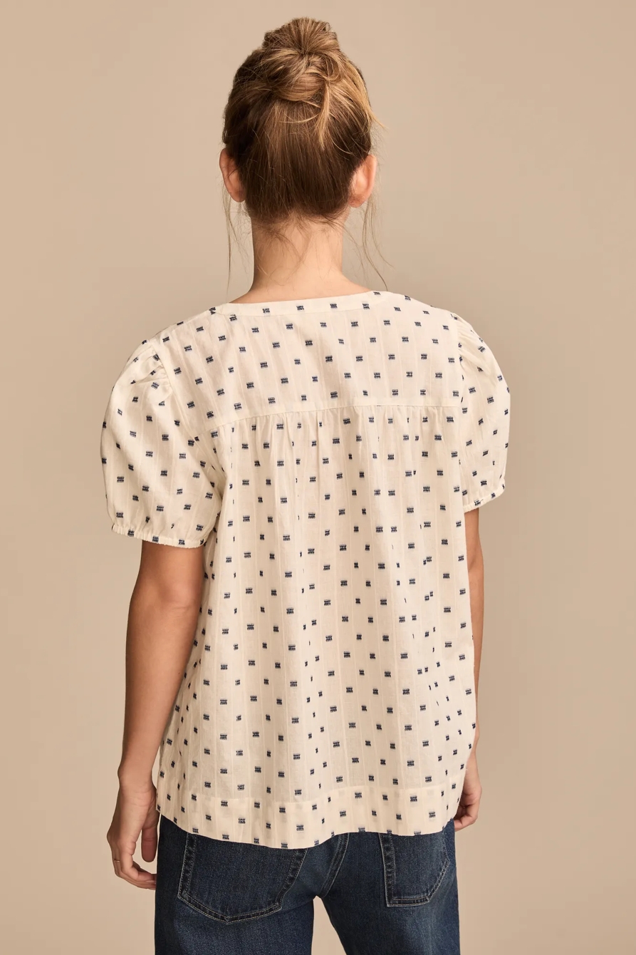 SMOCKED NOTCH NECK PUFF SLEEVE TOP, image 4