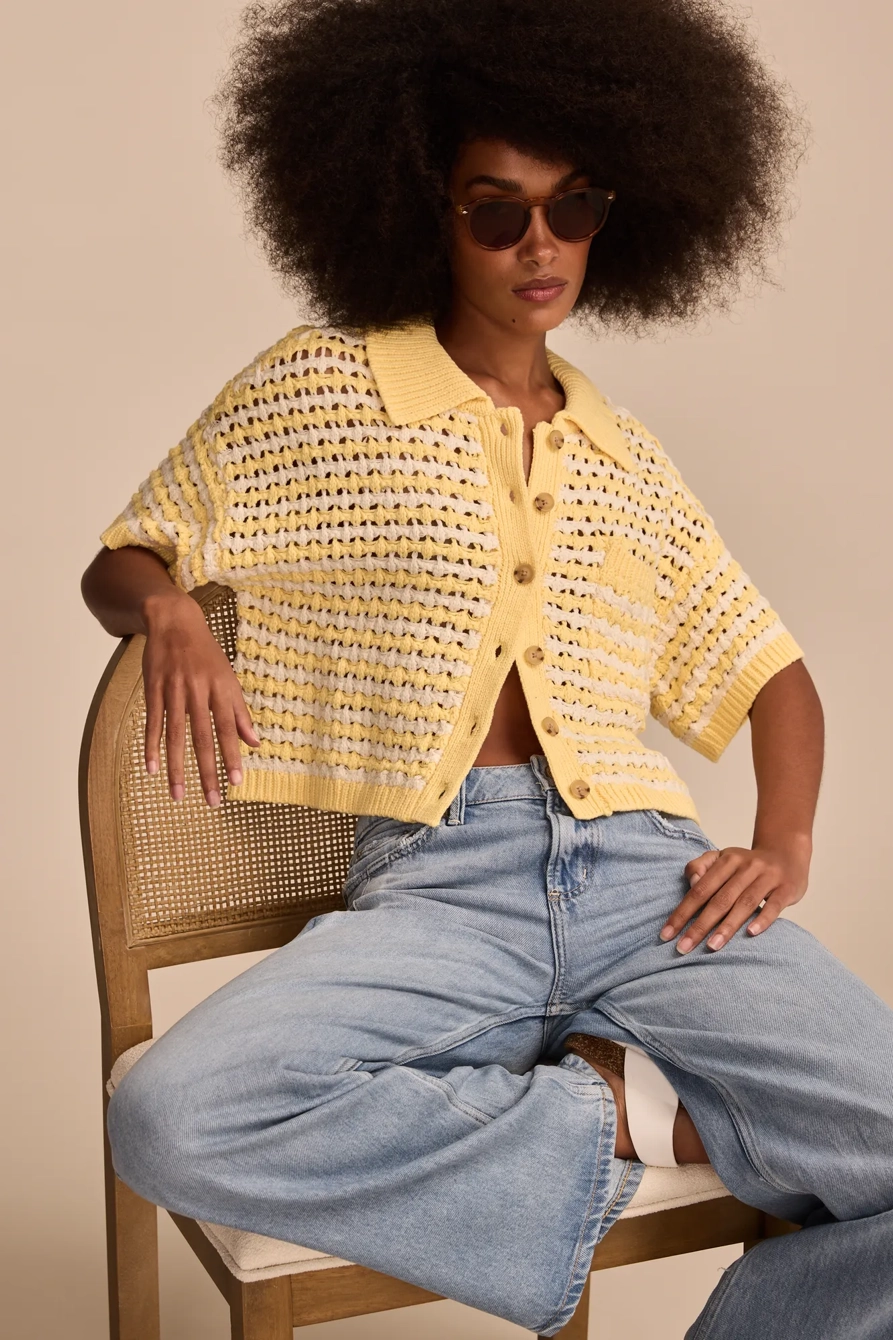 SHORT SLEEVE POINTELLE POLO BUTTON DOWN