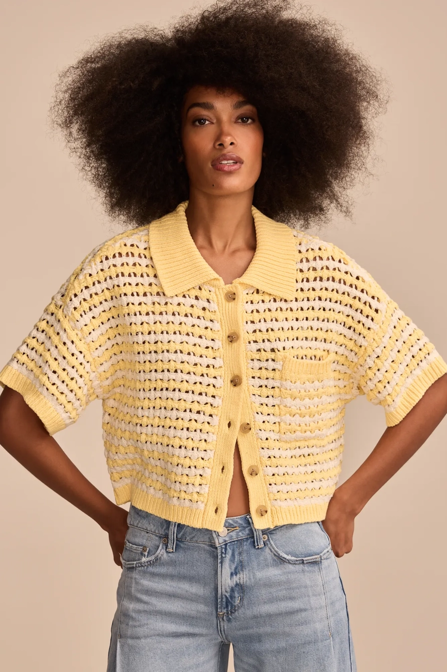 SHORT SLEEVE POINTELLE POLO BUTTON DOWN