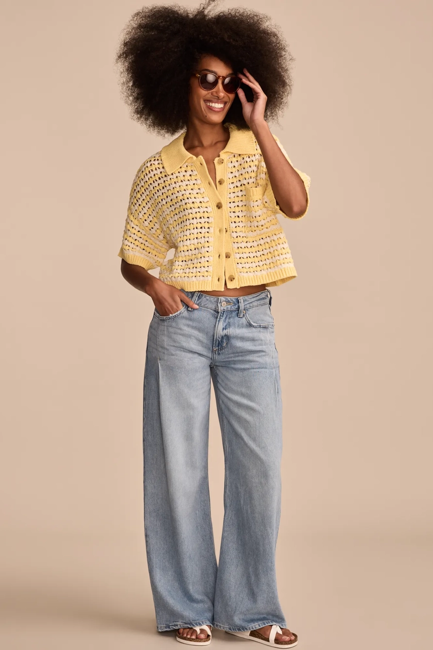 SHORT SLEEVE POINTELLE POLO BUTTON DOWN