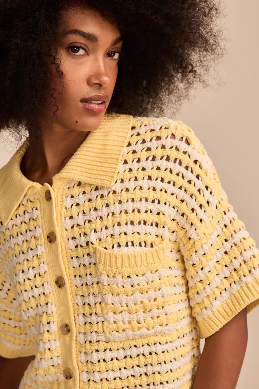 SHORT SLEEVE POINTELLE POLO BUTTON DOWN