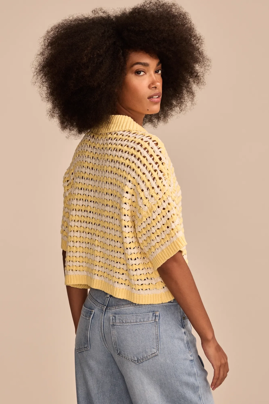 SHORT SLEEVE POINTELLE POLO BUTTON DOWN