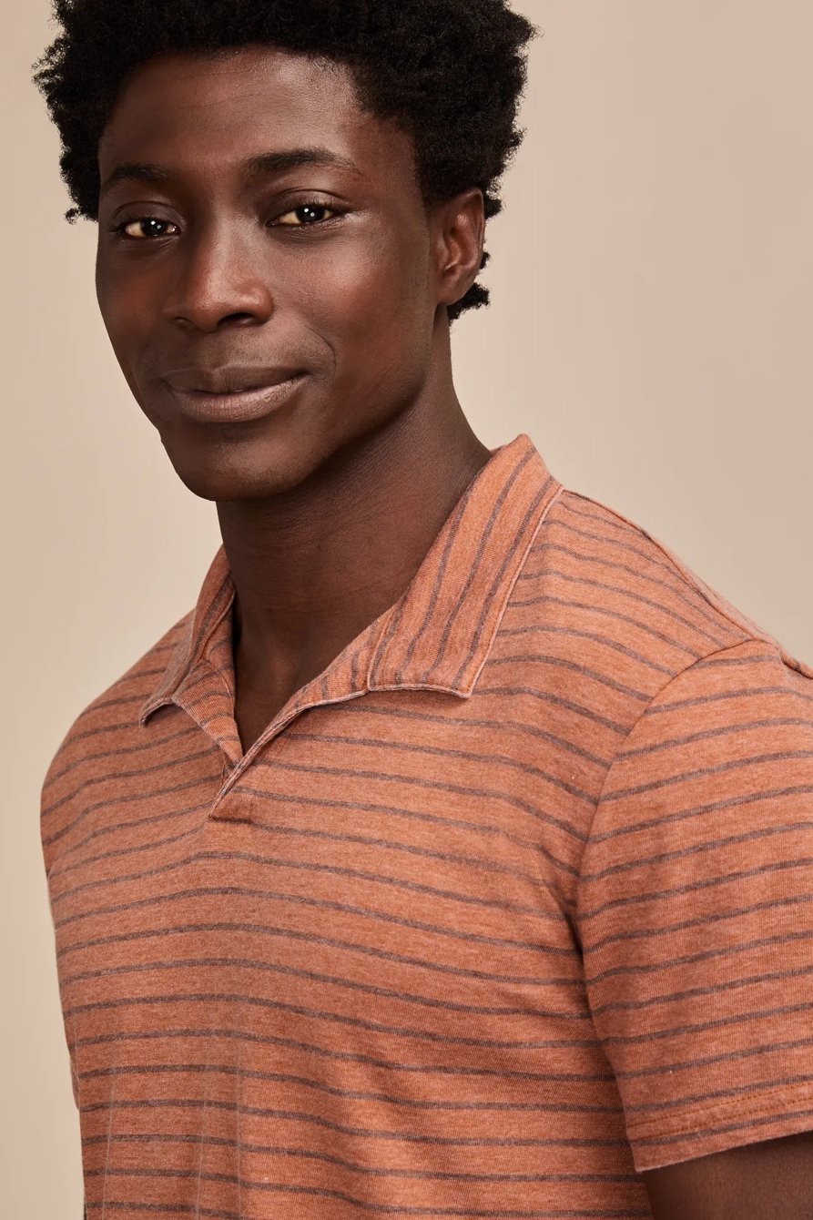 SLUB JERSEY STRIPE JOHNNY COLLAR POLO, image 2